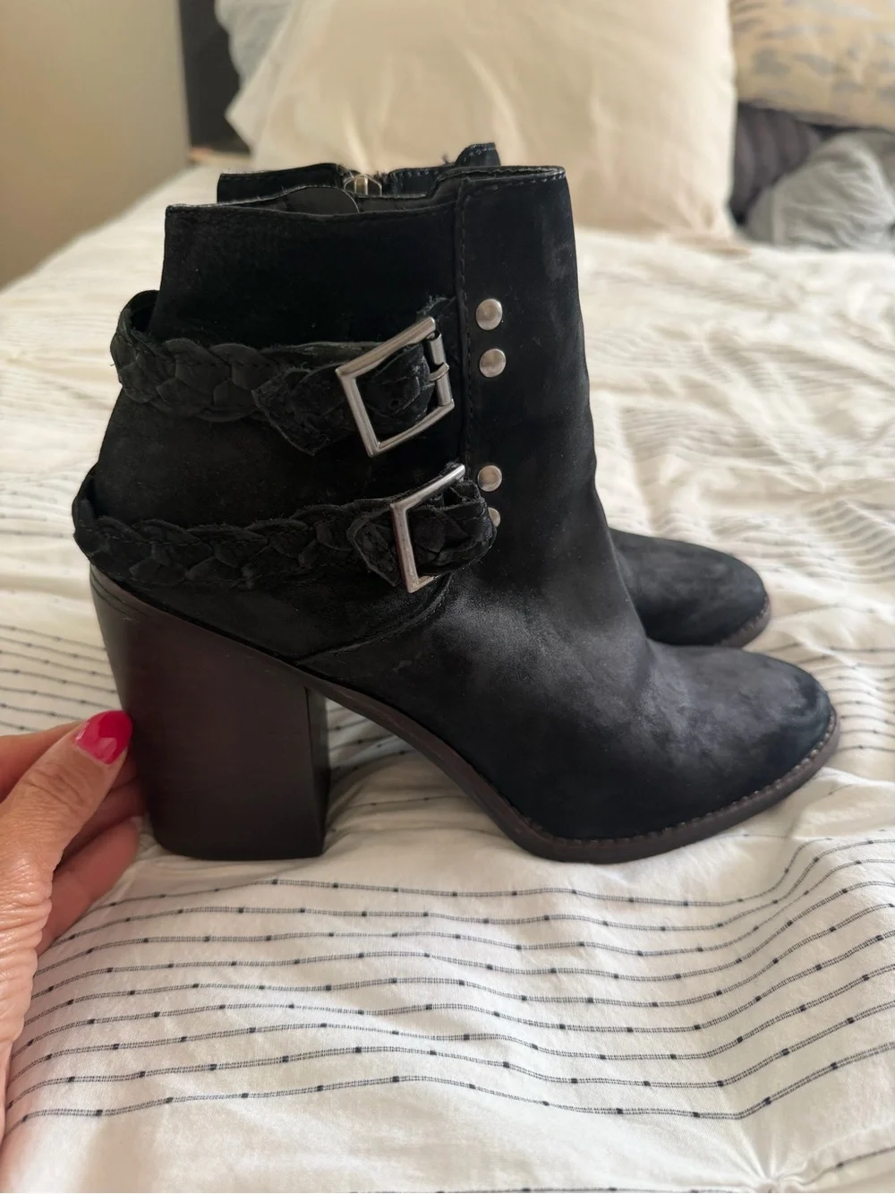Steve Madden Black Suede Braided-Strap Ankle Booties